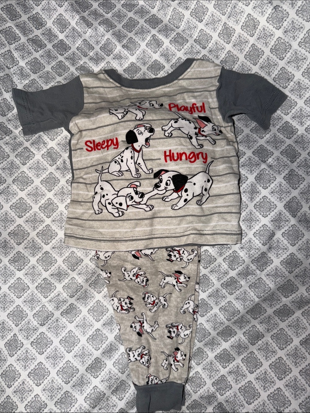 Kids Grey Dalmatian Sleepy Playful Hungry Pajama Set